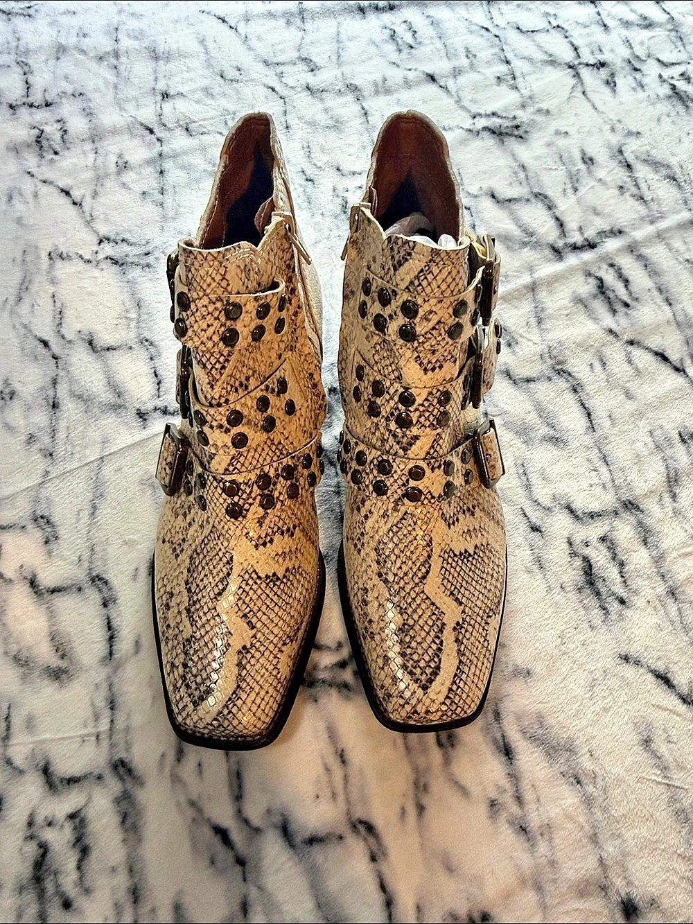 Zodiac Snakeskin Studded Ankle Boots Tan & Brown US 9.5